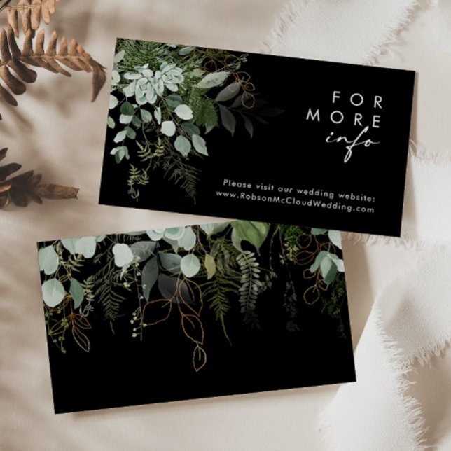 Greenery and Gold Leaf | Black Wedding Website Enclosure Card (Creator Uploaded)