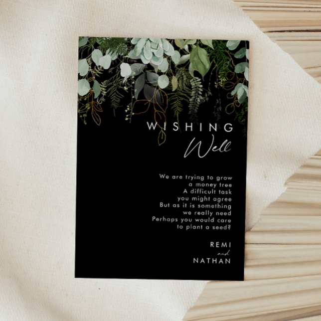 Greenery and Gold Leaf | Black Wishing Well Enclosure Card (Creator Uploaded)