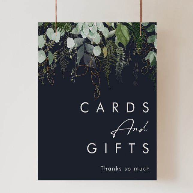 Greenery and Gold Leaf | Dark Navy Cards and Gifts Poster (Creator Uploaded)