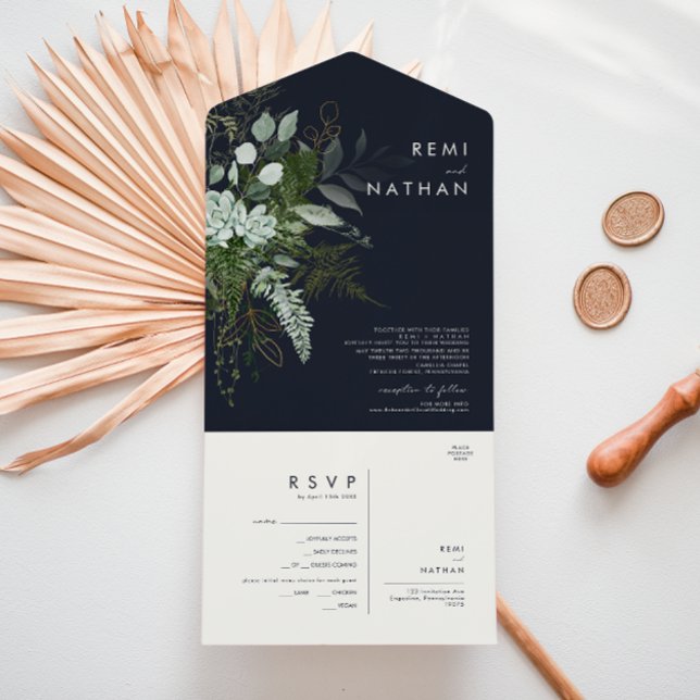 Greenery and Gold Leaf | Dark Navy Seal And Send A All In One Invitation (Creator Uploaded)
