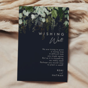 Greenery and Gold Leaf   Dark Navy Wishing Well Enclosure Card