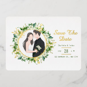 Greenery and Gold Leaf Horizontal Save The Date