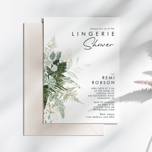 Greenery and Gold Leaf Lingerie Shower Invitation (Creator Uploaded)