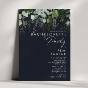 Greenery and Gold Leaf   Navy Bachelorette Party Invitation