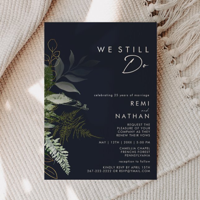 Greenery and Gold Leaf | Navy We Still Do Renewal Invitation (Creator Uploaded)