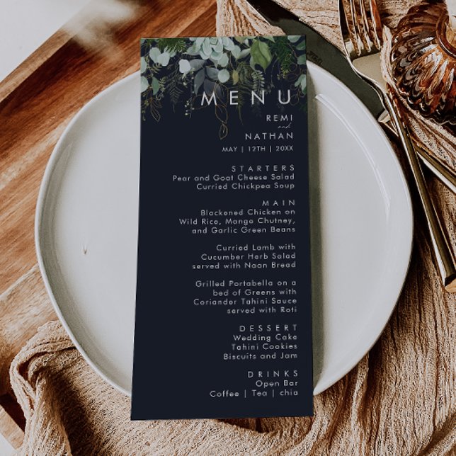 Greenery and Gold Leaf | Navy Wedding Dinner Menu (Creator Uploaded)