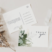 Greenery and Gold Leaf Script Wedding Thank You