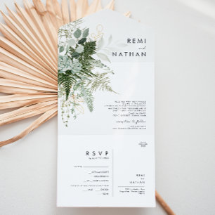 Greenery and Gold Leaf Seal And Send  All In One Invitation