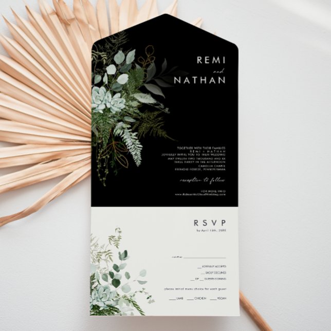 Greenery and Gold Leaf Simple Black Seal and Send All In One Invitation (Creator Uploaded)