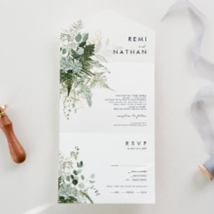 Greenery and Gold Leaf Simple Seal And Send  All In One Invitation