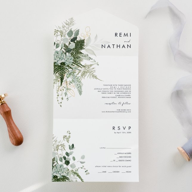 Greenery and Gold Leaf Simple Seal And Send  All In One Invitation (Creator Uploaded)