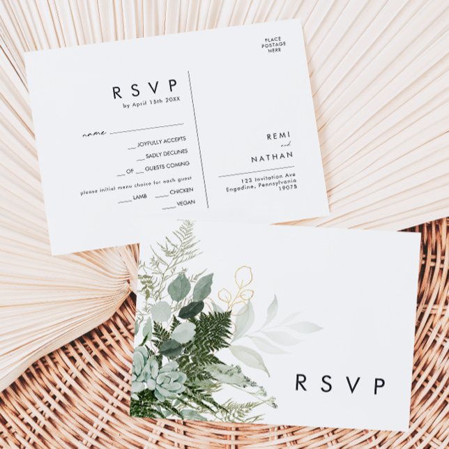 Greenery and Gold Leaf Song Request RSVP Card (Creator Uploaded)