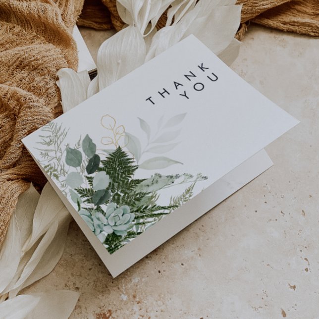 Greenery and Gold Leaf Thank You Card (Creator Uploaded)