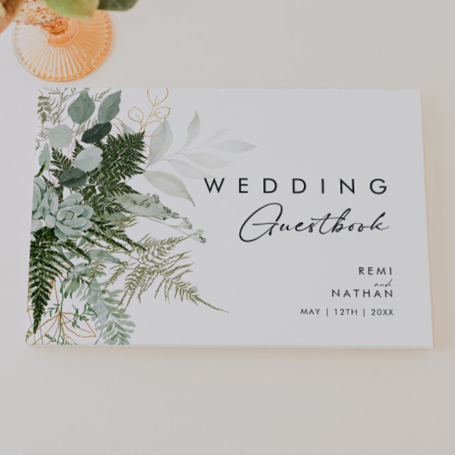 Greenery and Gold Leaf Wedding Guest Book (Creator Uploaded)