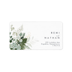 Greenery and Gold Leaf Wedding RSVP Address Label
