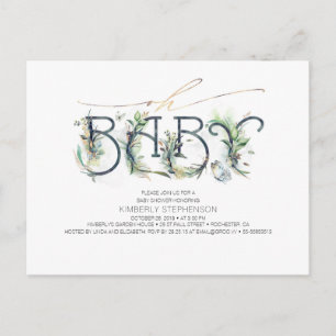Greenery and Gold Typography Modern Baby Shower Invitation Postcard