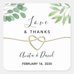 Greenery and Gold Wedding Favour Square Sticker