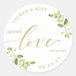 Greenery and Gold Wedding Hand Sanitizer Favour Classic Round Sticker