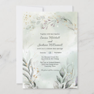 Greenery and Gold Wedding Invitation