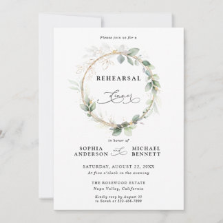 Greenery and Gold Wedding Rehearsal Dinner Invitation