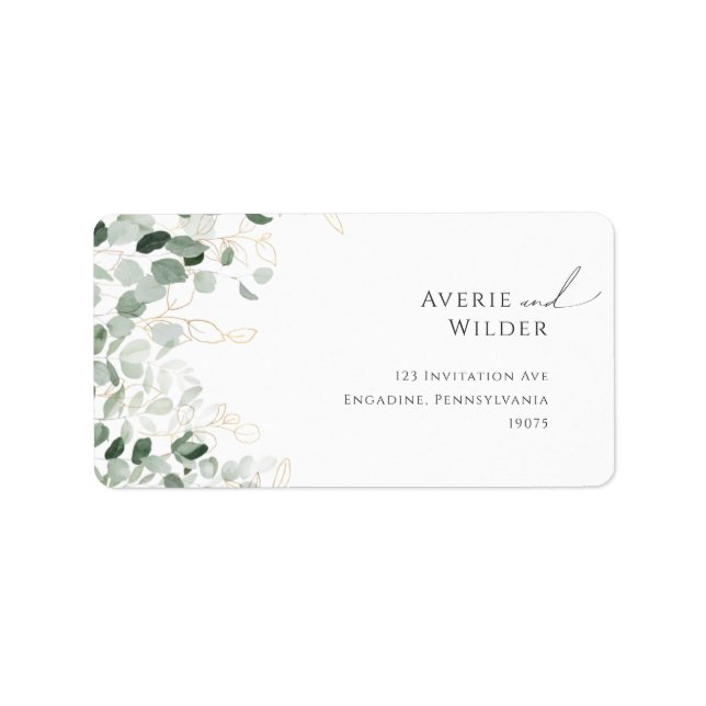 Greenery and Gold Wedding RSVP Return Address Label (Front)