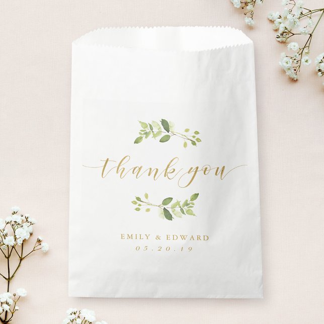 Greenery and Gold Wedding Thank You Favour Bags (Creator Uploaded)