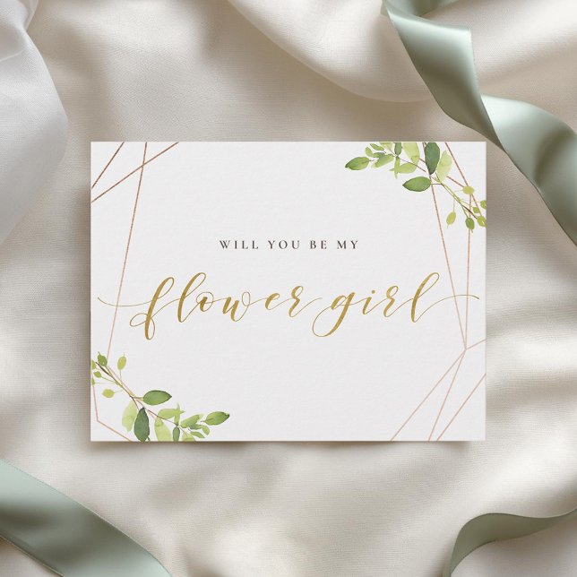 Greenery and Gold Will You Be My Flower Girl Invitation Postcard (Creator Uploaded)