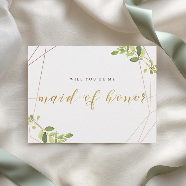 Greenery and Gold Will You Be My Maid of Honour Invitation Postcard (Creator Uploaded)