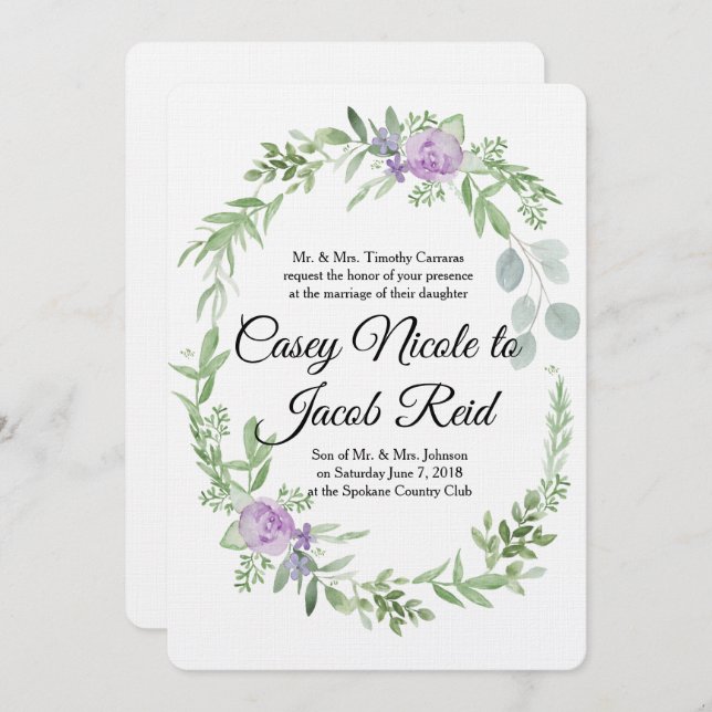 Greenery and Lavender Wedding Invitation template (Front/Back)