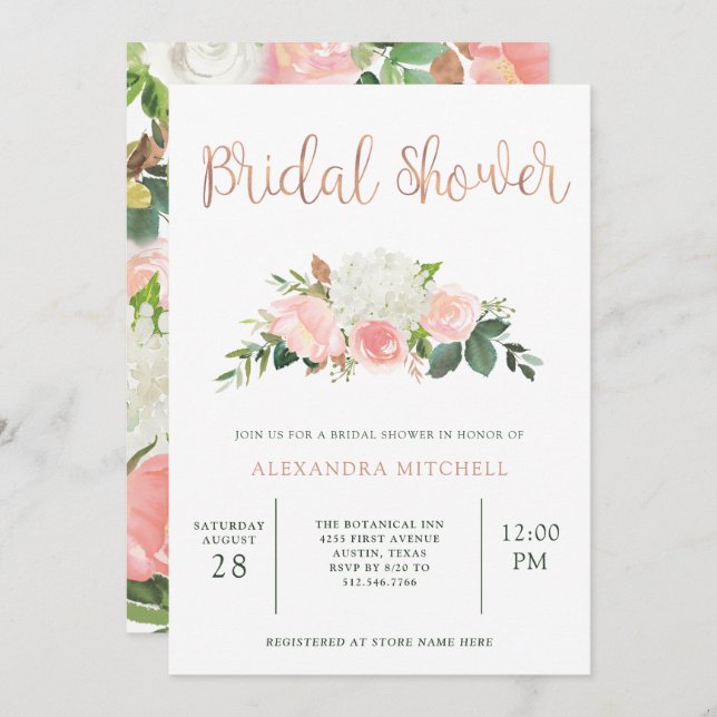 Greenery and Pink Floral | Bridal Shower Invitation (Front/Back)