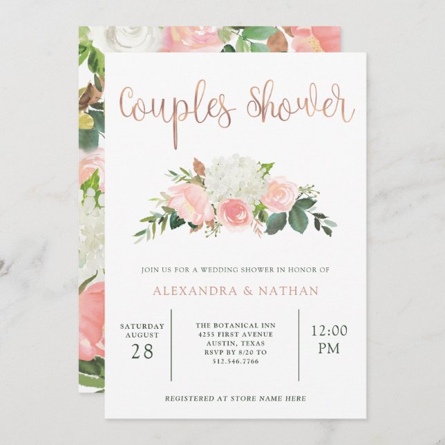 Greenery and Pink Floral | Couples Shower Invitation (Front/Back)