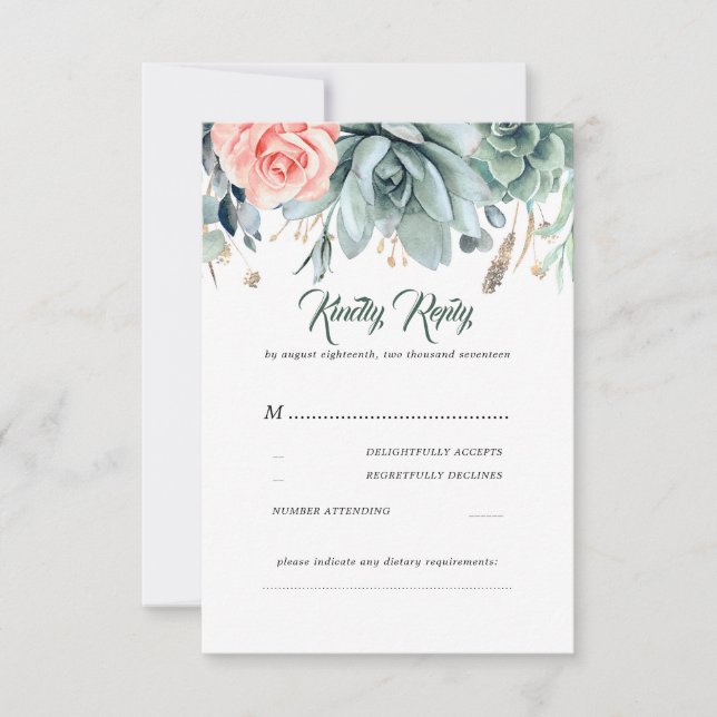 Greenery and Pink Rose Elegant Wedding RSVP (Front)