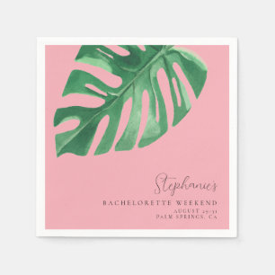 Greenery and Pink Tropical Monstera Bachelorette Napkin