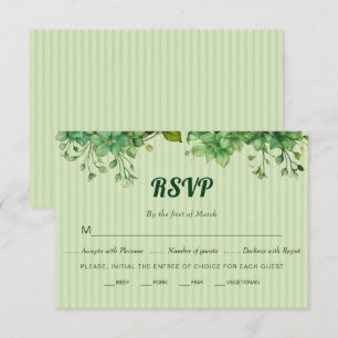 Greenery and striped pattern spring wedding RSVP card