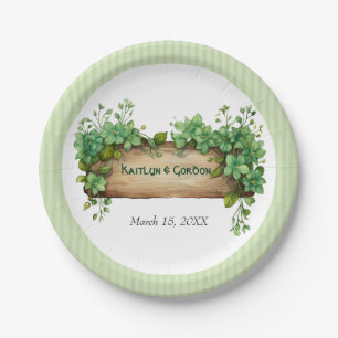 Greenery and stripes St Patricks day Irish wedding Paper Plate