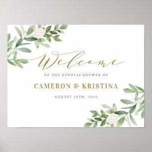 Greenery and White Floral Gold Couple Shower Poster