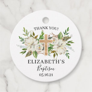 Greenery and White Floral Thank You Baptism Favour Tags
