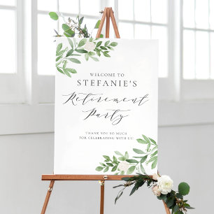 Greenery and White Flower Retirement Party Welcome Poster