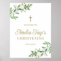 Greenery and White Flowers Christening Welcome