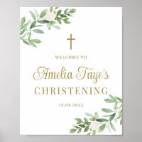 Greenery and White Flowers Christening Welcome