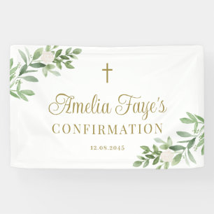 Greenery and White Flowers Confirmation Welcome Banner