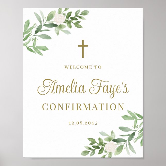 Greenery and White Flowers Confirmation Welcome Poster (Front)