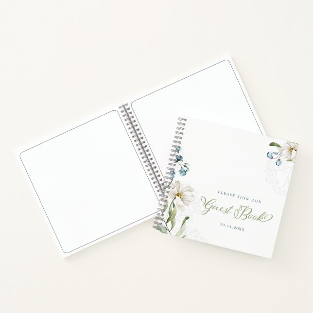 Greenery and white flowers elegant Guestbook Notebook (Inside)