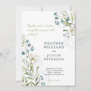 Greenery and white flowers elegant wedding invitation