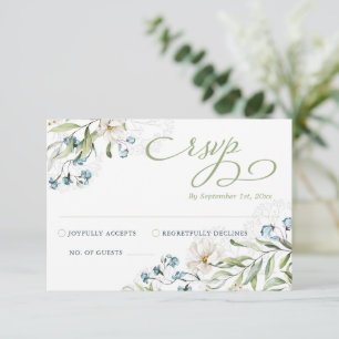 Greenery and white flowers elegant wedding RSVP card