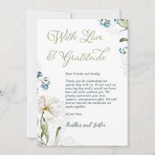 Greenery and white flowers elegant wedding thank you card