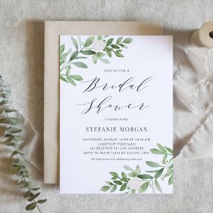 Greenery and White Flowers Grey Bridal Shower Invitation