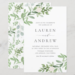 Greenery and White Flowers Wedding Invitation