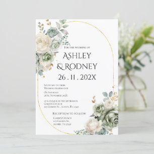Greenery and white flowers Wedding Invitation