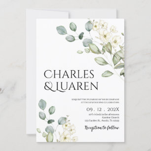 Greenery and white flowers Wedding Invitation